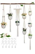 5 Pack Macrame Plant Hangers, White, Hooks Included
