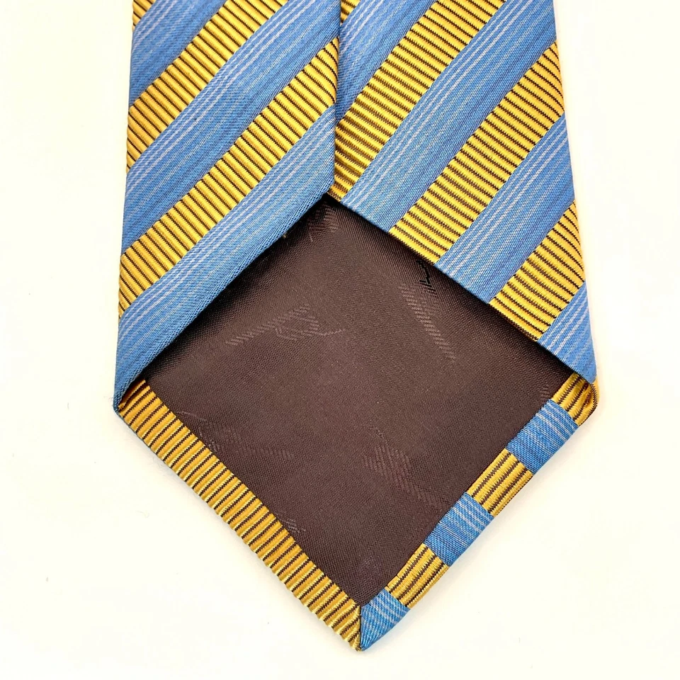 Corbata XMI Platino Para Hombre Azul Dorado Diagonal Rayas Seda Hecha a Mano Clásica Foto 3 de 4