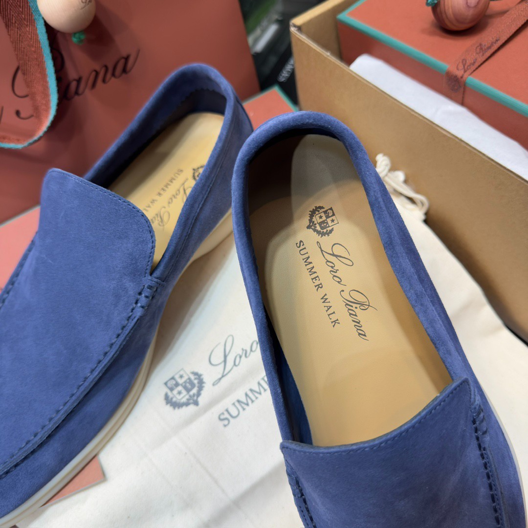 Loro Piana Suede Summer Walk Loafers Deep Blue Men Size 8-12  display picture 1