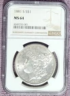 1881 Morgan Silver Dollar NGC MS64 UNCIRCULATED $1 Coin San Francisco