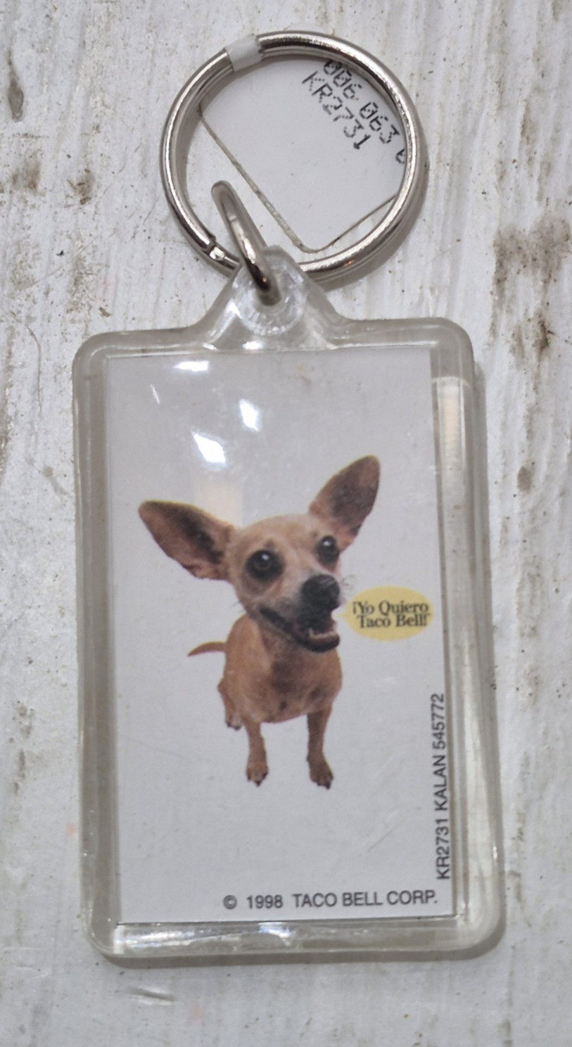 Vintage 1990s Taco Bell Chihuahua Dog Keychain Key Ring Fob Yo Quiero Fast Food