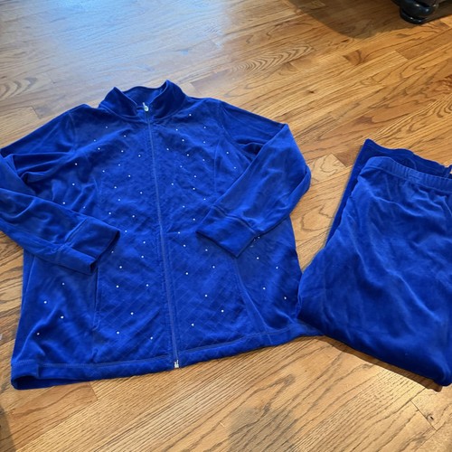 Quacker Factory Womens Royal Blue Velour Track Jogger set Suit Large