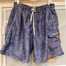Speedo Mens Swim Trunks Navy Blue Orange Palm Leaf Cargo Pocket Size Medium
