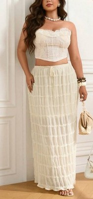 SHEIN Cream tiered pleated maxi skirt with drawstring size M ina longLining insi