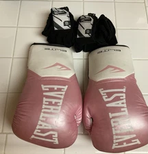Everlast Womens Elite Pink And White Boxing Gloves M With Sanabul 180” Handwraps