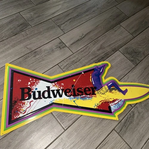 BUDWEISER BEER Vintage 1991 34" Metal Surfboard Bar Sign Anheuser Busch Sign
