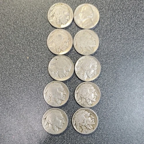 US Buffalo Nickels Lot of 10 Native American Buffalo Design  #346