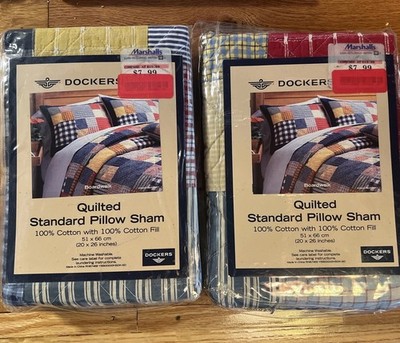 Docker Quilted Standard Pillow Sham 100% Cotton Two Brand New Un Opened 20 X 26 