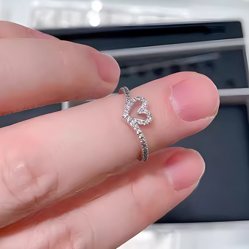 New Authentic 925 Sterling Silver Sparkling Wishbone Heart Ring  - Image 4 of 4