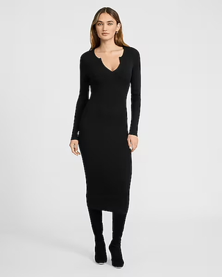 knee length dresses for ladies Margo V-Neck Sweater Midi Dress Black / M main image 0