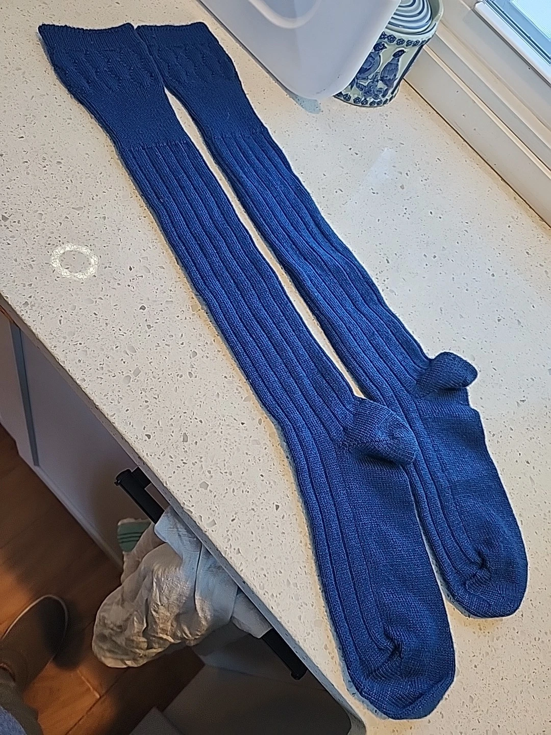 Thigh High Wool Socks Blue Ribbed Norway