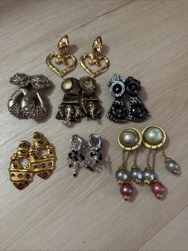 Vintage Clip-On Earrings Costume Jewelry X 7