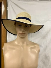 PANAMA JACK WOMEN'S PAPER BRAID SUN HAT w/BACK DETAIL NAVY ONE SIZE BRAND NEW