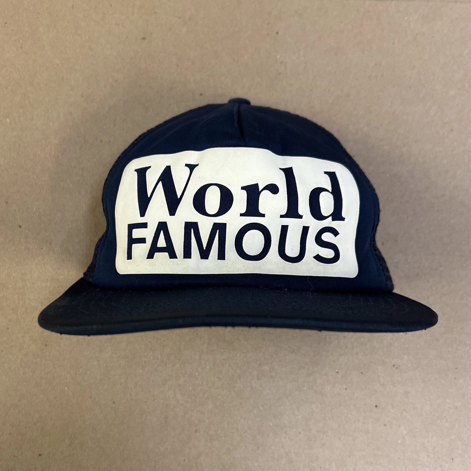 Pre Owned SS13 Supreme World Famous Navy Mesh Snapback Hat Cap Made in USA 2013