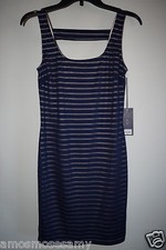 NEW Jennifer Lopez JLO Womens Sheath Stretch Santorini Dress Blue Striped L NWT