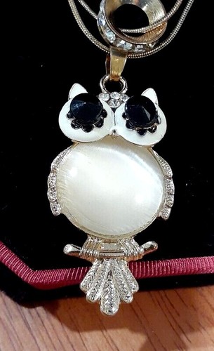 Fashion Women DUAL Necklace OWL  PENDANT & BAND  22'' , Gift Box (#548) - Picture 3 of 4