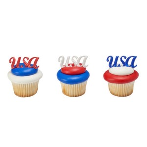 Details About Patriotic Cake Toppers Usa Cupcake Toppers One Dozen - 