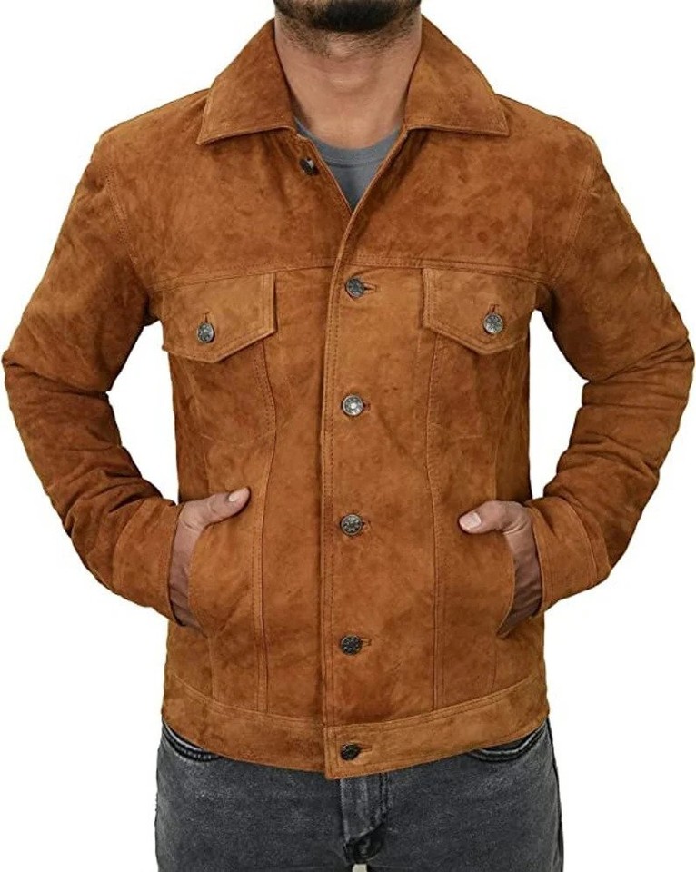Smart Range Leather Men's Green Suede Trucker Jacket - American Western Style - S To 3XL