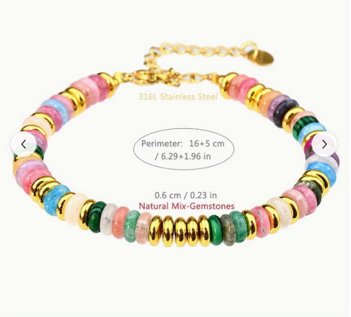 Natural Stone Blue Gold Plated Beaded Waterproof Bracelet Bangle-Stainless Steel - Picture 11 of 19