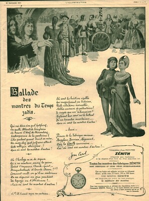 Reklame alte Uhr Zenith Ballade Louis Tesson 1915 aus Zeitschrift