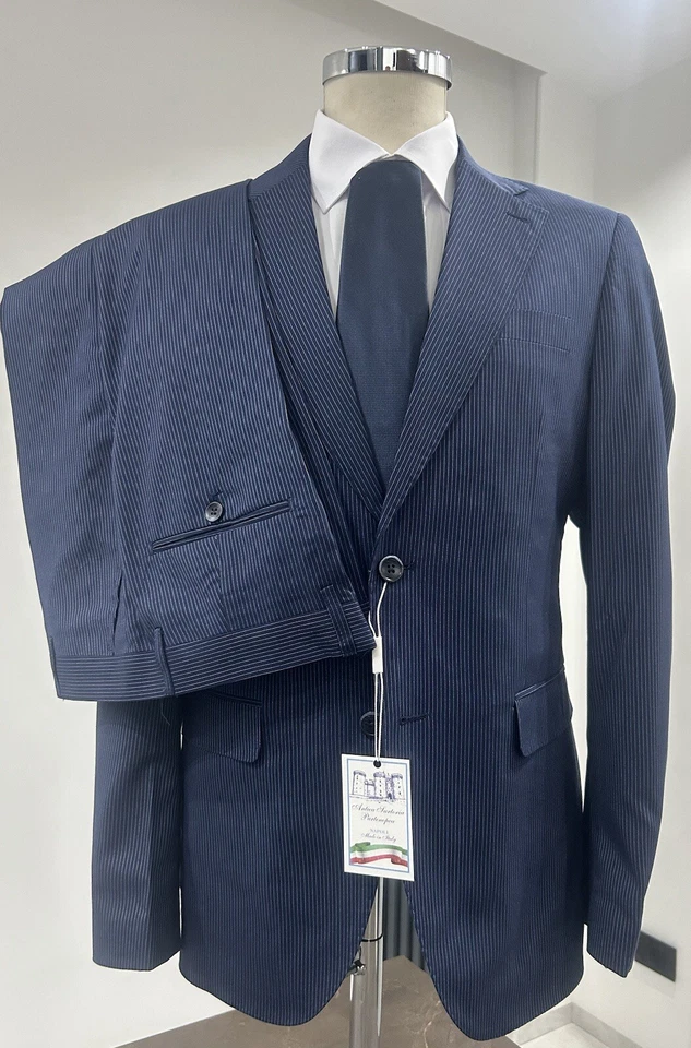 ABITO UOMO MADE IN ITALY BLU GESSATO LANA TASMANIA LEGGERO TG 44 48 50 AUT/INV