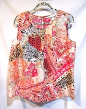 Christopher Banks Women P/L Pink White Coral Paisley Chiffon Pleated Tank Blouse