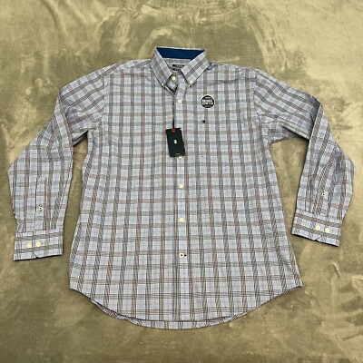 IZOD Blue Plaid Button Down Shirt Natural Stretch Long Sleeves Size Medium
