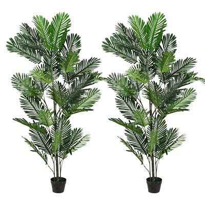 2pcs Large Outdoor Artificial Plants Fake Palm Tree Tropical Real Touch Plastic