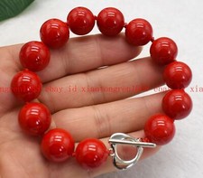 Huge Pretty Natural 14mm Red Coral Gemstone Round Beads Bracelet 7-9in