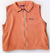 Vtg Virginia Tech Fleece Vest Orange Full Zip Up League Brand Made In USA Hokies