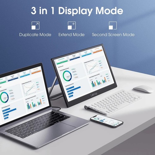 Portable Monitor 15.6 Inch USB-C/HDMI FHD 1920x1080 built-in speakers W/stand A - Picture 6 of 9