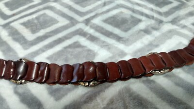 Donna Katz Vintage Brown Silver Tone Medallion Leather Woven  display picture 1