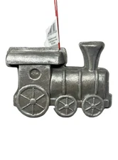 Train Christmas Ornament 4” Resin Retro Silver Color