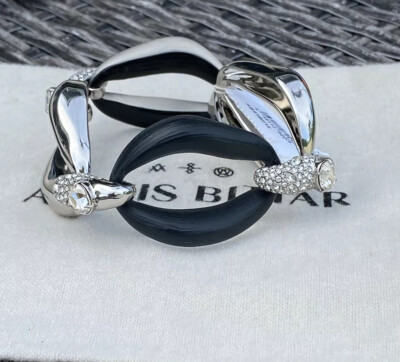 100% Authentic Alexis Bittar Black Lucite, Silver & Crystal Link Bracelet $495