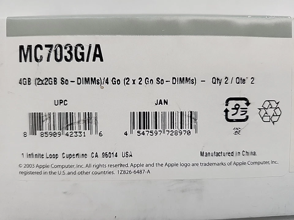 VINTAGE 2003 Apple 4GB 2x2GB SO-DIMM RAM Memory Module OEM NOS- BRAND NEW SEALED - Image 2 of 4