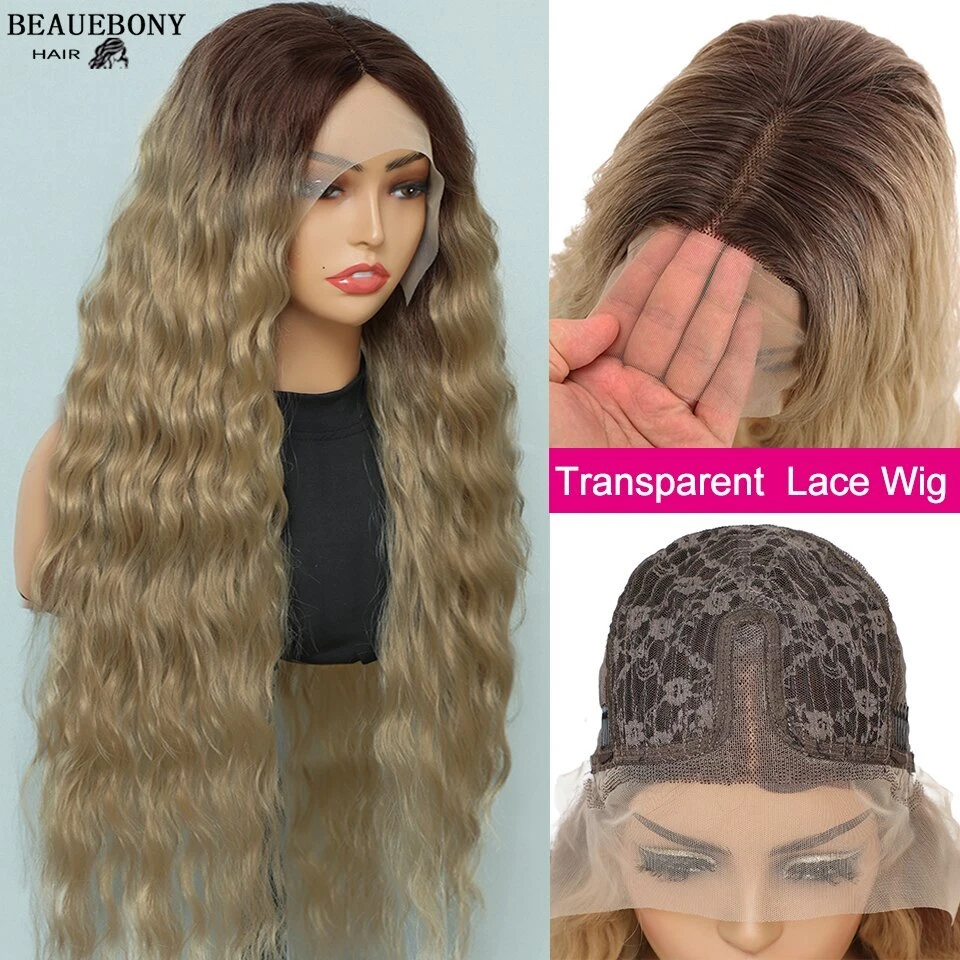 Loose Deep Wave Wig Synthetic Lace Front Wig Long Hair Transparent Lace