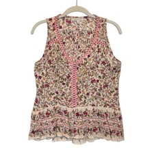 Patrons Of Peace Floral Boho Sleeveless Top in Cream Pink - Size Small