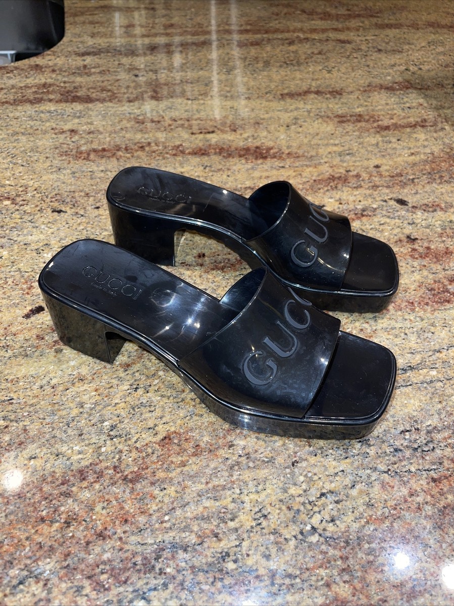 NEW Gucci Rubber Logo Platform 20/60mm Slide Sandals 624730