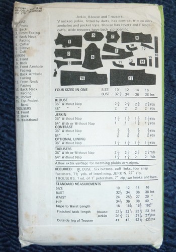 UNCUT VINTAGE 1970's FAMILY CIRCLE SEWING PATTERN 39 TROUSERS WAISTCOAT B=32-38" - Picture 2 of 2
