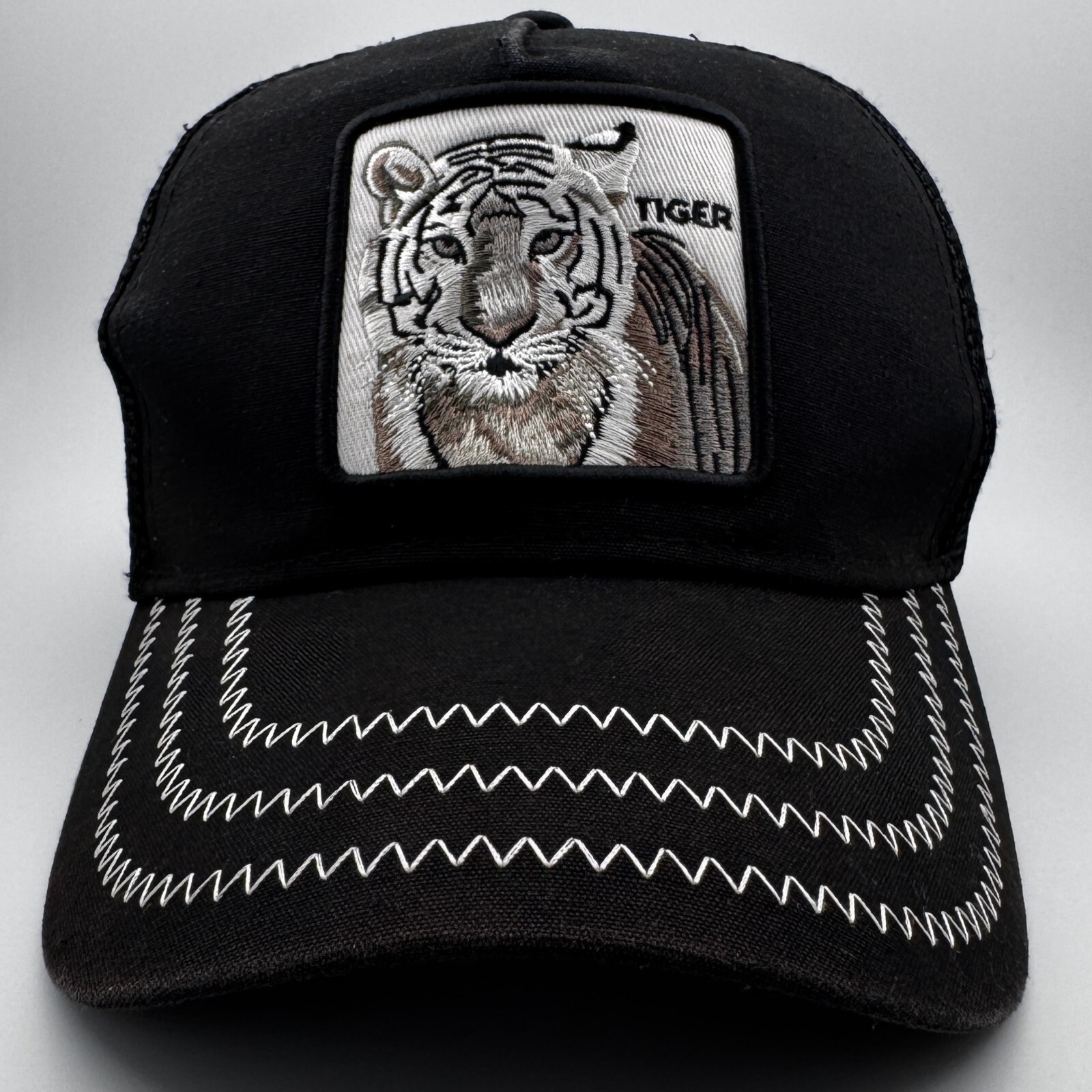 Black Tiger Trucker Hat Patch Adjustable Mesh Str… - image 1