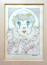 Rick St Dennis Framed 1987 Clown Original Drawing Mounted Ink Pencils Signed Art
