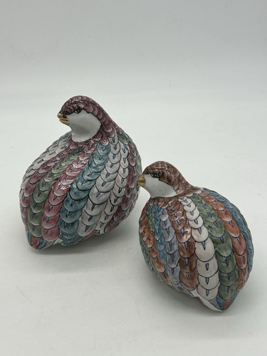 Vintage Toyo Hand-Painted Ceramic Quails w/ 14K Gold Accents (Set of 2)