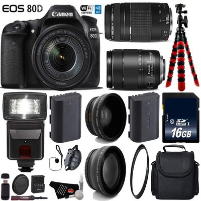Canon EOS 80D DSLR Camera with 18-135mm is STM Lens & 75-300mm III Lens + Flash