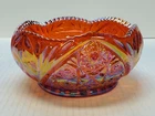L.E. Smith Hobstar And Daisy Iridescent Amber Carnival Glass Bowl Vintage