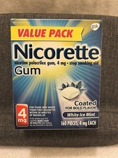 Nicorette Nicotine Gum White Ice Mint NIB 160 Pieces 4mg Exp 01/2026