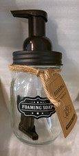 Foaming Mason Jar Glass Soap Dispenser, Clear/Black Matte Metal Pump Farmhouse