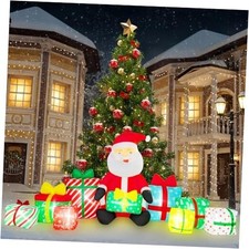 10 Ft Long Christmas Inflatable Santa Claus Giant Gift Boxes with LED Lights