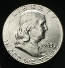 1963 Franklin Half Dollar Uncirculated 90% Silver 50C US Coin