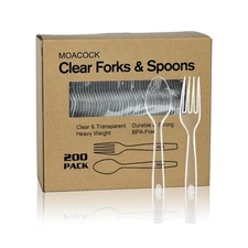 200 Count Plastic Silverware, Heavy Weight Plastic Forks Spoons Disposable Ut...
