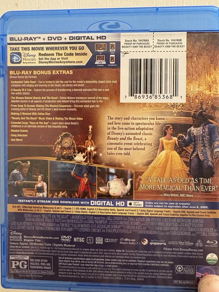 Beauty And The Beast Movie Blu-Ray Plus Digital Plus Dvd Foto 2 de 4